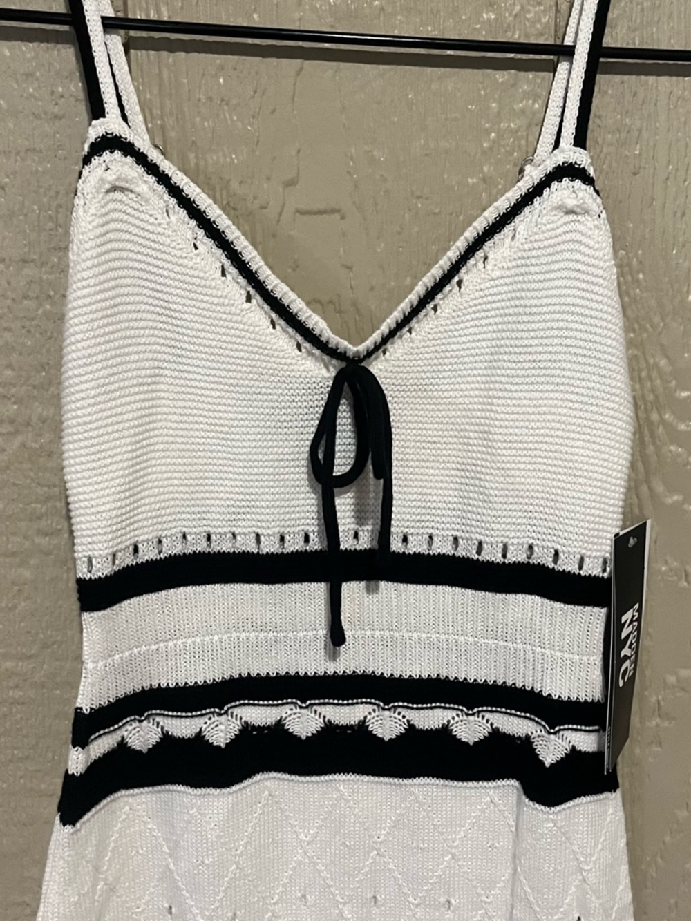 Madden NYC  White Knit Spaghetti-Strap Dress with Black Trim